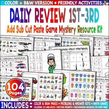 1st-3rd Daily Review Add Sub Color Mystery Picture Cut & Paste Game Resource Kit