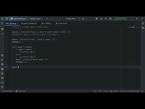 code of a 2 player guess a number game