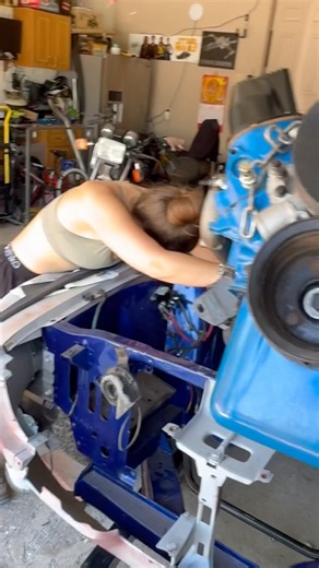 1968 ford mustang engine and trans installed her car is one step closer to the finish line