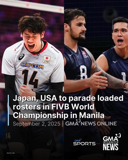 LOCKED AND LOADED 👀🔥 Japan and the USA are leaving no stones unturned as they bring their strongest rosters to the 2025 FIVB Volleyball Men's World Championship set to be held in Manila this month. The world no. 5 Ryujin Nippon will bring in the battle-tested troika of opposite hitter Yuji Nishida and outside spikers Yuki Ishikawa and Ran Takahashi as Japan looks to bag its breakthrough title in the global event. Read more: https://www.gmanetwork.com/news/sports/volleyball/957784/japan-usa-to-