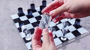 Acrylic Checkers Set, 14 x 14 Inch Large Black Clear Modern Cylinder Table Game Board for Adults