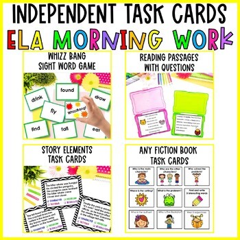 ELA Task Cards 2nd 3rd Grade Reading Comprehension Passages Fun Activities Cente