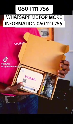 VUMA-WiFi 060 1111 756 80GB pm R129.00 100GB pm R199.00 Unlimited pm R249.00 Installation is R399.00 We give you 3 months to use wifi free but after 3 months you start paying your wifi Smart TV Box, Wifi Extender, Uninterrupted Power Supply (Avoid loadshedding)invite your friends to like Affordable wifi If you interested in VUMA CONNECTION. WhatsApp or call 060 1111 756 Ask my Contact on Comment Use this Number to WhatsApp me for more information 060 1111 756