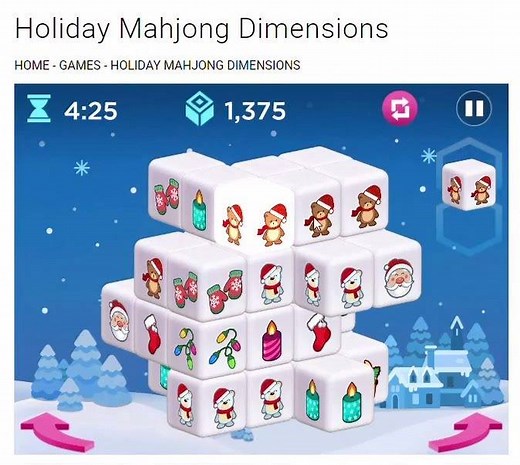 Our beloved Mahjong Dimensions game - with a festive twist! Play here: https://www.arkadium.com/games/holiday-mahjong-dimensions/ | Arkadium