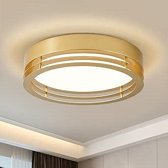 Gold Flush Mount Ceiling Light, Modern Dimmable LED Light Fixture, Minimalist Metal Ceiling Lamp for Bedroom Kitchen Laundry Room Hallway Entry 2700 K - 6000 K 5CCT 11.8 Inch