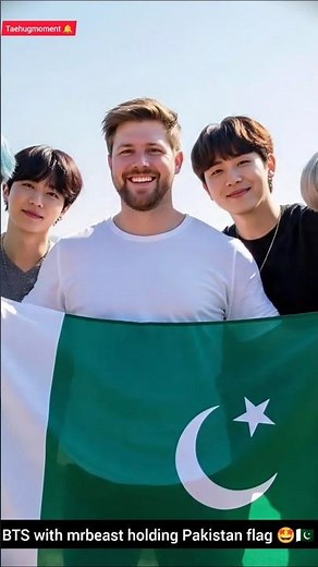 😀BTS Holding Pakistan Flag with Mrbeast 🇵🇰 #bts #ai #mrbeast #viral
