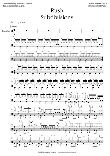 Rush - Subdivisions (Drum Sheet Music)