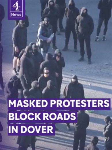 Hundreds of demonstrators dressed in black and wearing balaclavas blocked the streets around Dover earlier today, shouting 'stop the boats' in what the Port of Dover described as a 'public order incident'. The protest seemed to take the police by surprise and intimidated residents. The demonstrators were eventually escorted to the railway station. It appears an anti-immigration group with links to the far right have claimed responsibility for the demonstration. #UK #Dover #Politics #Channel4News