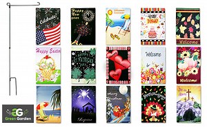 Watch Green Gardien Double Sided Garden Flag Set of 15 Yard Flags 12 x 18 Inches with FREE Metal Flag Pole on Amazon Live