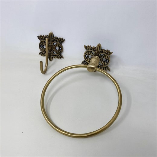 Wall Hook and Towel Ring Filigree Designs Antique Brass Solid Handmade Kitchen or Bathroom Accessories - Etsy UK