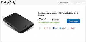 Toshiba Canvio Basics 1TB Portable Hard Drive 3.0/2.0 - $65