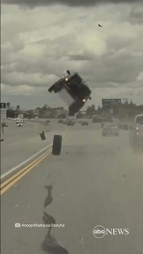Car flips after being hit by flying tire | ABC News