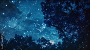 A captivating photo of a heart-shaped silhouette formed by twinkling stars against a serene night sky, A dreamy star-gazing scene with heart-shaped stars
