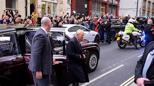 King Charles arrives at LFW event to repeated questions about brother Andrew's arrest