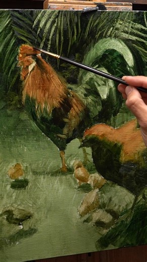 I recently finished this 16x20” painting project of Red Junglefowl in the Tropical Raratongan foliage. It’s quite different to how I usually work, but I had an absolute blast trying something new with this little project. Would you ever try painting like this? | Andrew Tischler-Artist