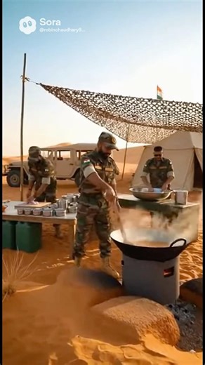 Indian Army ke jawan🇮🇳dhoop mai khana bana rahe hai😱#indianarmy #sora #aivideo #youtubeshorts