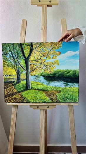 I Painted Over an Old Canvas and Got This 🍂 | Fall Scenery Painting Reveal