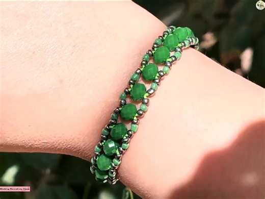 4.2K views · 96 reactions | How to Make a Sparkling Green Crystal Bracelet – Easy Beaded Chain Design  Materials   4mm green crystal beads  Size 11/0 seed beads  1mm green macrame cord  Scissors  Lighter | Wedding Decoration Ideas | Facebook