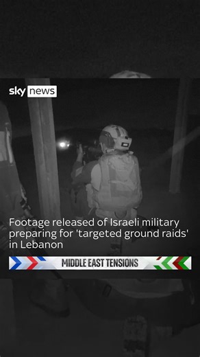 The Israeli military released footage of its ground forces preparing to cross into Lebanon in what it has described as 'limited, localized and targeted ground raids.' #Israel #lebanon #military | Sky News