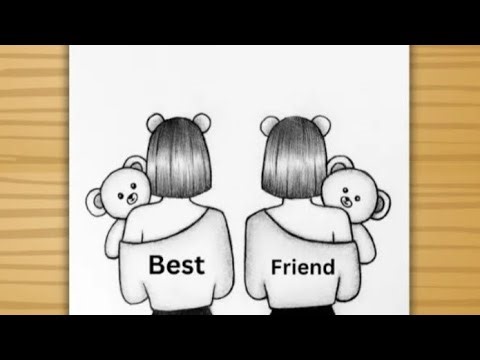 BFF Drawing|Two best friend girl drawing/easy drawing for beginners/Friendship day/drawing/Art