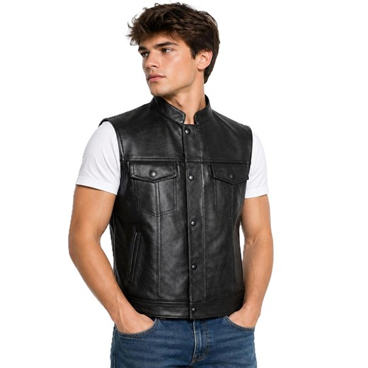 Mens Black Leather Vest Biker Motorcycle Genuine Leather Waistcoat Slim Fit Riding Cafe Racer - Etsy