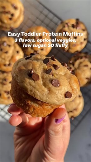 Amy Palanjian on Instagram: "The YUMMIEST easy Protein Muffins, in 3 delish flavors! Banana, pumpkin, and chocolate veggie... comment RECIPES to have these sent your way for some of the best homemade snack or breakfast option to give us lots of energy! https://www.yummytoddlerfood.com/flourless-cocoa-protein-muffins/ #toddlersnack #easycooking #toddlerfood #motherhood"