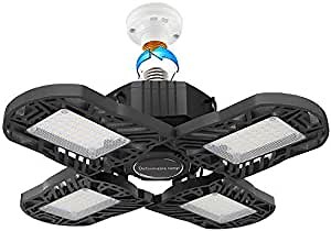 LED Garage Light 120W, Upgrade 4 Panels 12000LM Deformable E26 Garage Ceiling Lighting, Adjustable Aluminum Wing 6000K LED Commercial Light, Shop Light, Barn Light, Bay Light, Warehouse Ceiling Light