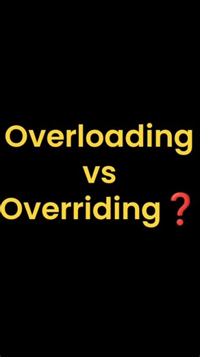 Java Tech on Instagram: "Method Overloading vs Method Overriding in Java 🤔 Overloading: same name, different params 🔁 Overriding: same signature, different implementation 🔥 Compile-time vs Runtime: Overloading vs Overriding 🚀 Ace your interviews with this 💻 Follow for easy Java explanations 🔥 #java #programming #coding #overloading #interview"