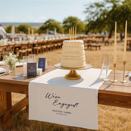 Custom Engagement Table Runner, We’re Engaged Linen Banner, Personalized Engagement Party Decor, Rustic Cake Table Decoration Sign Gift - Etsy