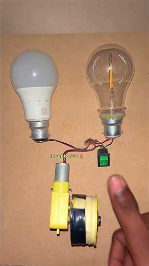 Power a led bulb and filament bulb with toy gear motor #diy #scienceproject #dcmotor