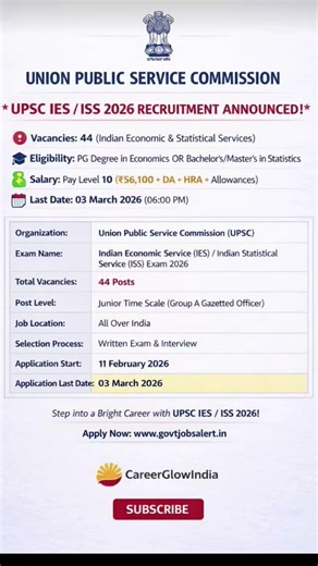 UPSC IES ISS 2026 Notification OutSalary 56K+| Apply Now!#viral #upsc#shorts#news#goviral