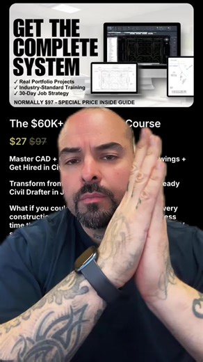 Stop wasting time learning random CAD shapes. This is real civil drafting that companies actually hire for. Portfolio focused. Beginner friendly. $27. Link in bio. #cadcareer #workfromhomejobs #skilledtrades #nocollege #careertok