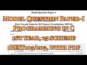 Programming in C, Model Question Paper, 1BEIT105/205, 25 scheme, with pdf