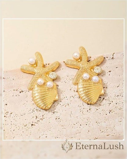 Ocean Starfish Shell Synthetic Pearl Drop Earrings