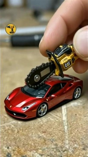 Mini Chainsaw vs Ferrari Toy Car 😱🔥 | Satisfying Detail Close-up #tiktok #reels #foryou #minitools
