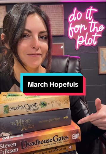 Here are my March hopefuls! - Assassin’s Quest by Robin Hobb - Hero of Ages by Brandon Sanderson - Deadhouse Gates by Steven Erickson - Hyperion by Dan Simmons - The Only Good Indians by Stephen Graham Jones - The Lion Women of Tehran by Marjan Kamali - Dreaming the Eagle by Manda Scott - The Bloody and the Damned by Becca Coffindaffer #booktok #fantasybooks #tbr #scifibooks #horrorbooks