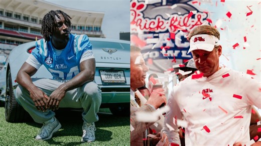 WATCH: Lane Kiffin's Ole Miss shows off RB Ulysses Bentley IV's return while striking poses with a Bentley convertible