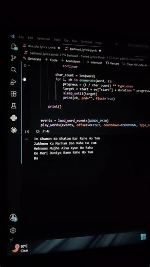 Barbaad Song Lyrics coding in Terminal 🎵 | Python Project #music #coding