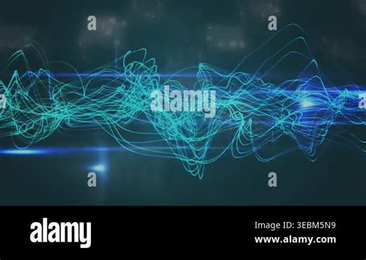 Animation of digital waves and blue light trails over data processing against grey background. Global networking and business technology concept Stock Video Footage - Alamy
