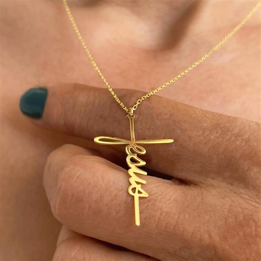 Jesus Cross Necklace 14K Gold Plated, Dainty Christian Cross Pendant - Etsy