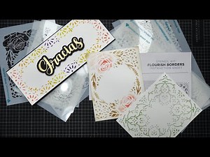 Diamond Press Flourish Borders Stencil Set Review Tutorial! Pretty A2 & Slimline Size Stencils!