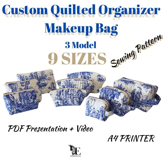 Custom Quilted 9 Sizes Pattern Sewing Organizer Makeup Cosmetic Bag, PDF   Video, Toiletry Bag, Dıy Easy Bag, Handmade Gift,-a4 Prited - Etsy