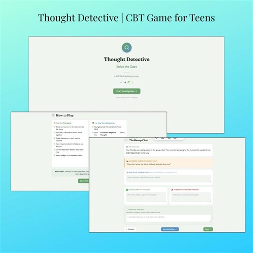 CBT Telehealth Game for Teens | Thought Detective Therapy Activity | Cognitive Distortions Game | Digital Download - Etsy