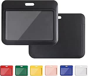 1 Pcs Sliding ID Badge Holder with Clear Window Black ID Card Protector Pouch for Office School ID Credit Cards Proximity Key Cards Driver’s Licenses and Passes