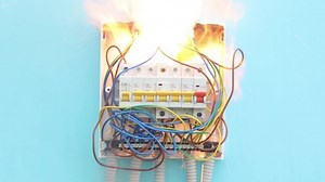 Electrical fire after short circuit in faulty electrical wiring.