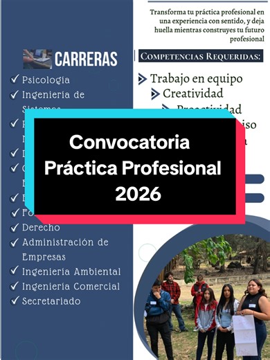 🎓 ¿Estás listo para dejar huella en tu práctica profesional? La Fundación Educar Para la Vida te invita a transformar tu formación en una experiencia con propósito. Postúlate y realiza tu práctica profesional en modalidad virtual, presencial o híbrida, según tu carrera y disponibilidad. 💡 Carreras convocadas: Psicología | Derecho | Ingeniería Ambiental | Educación | Diseño Gráfico | Marketing | Fonoaudiología | Secretariado… ¡y más! 🌱 Buscamos jóvenes con: ✔️ Compromiso ✔️ Creatividad ✔️ Empa