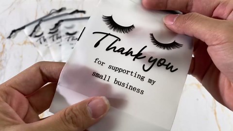 Abbylike 100 Pcs Thank You Bags for Small Business, Eyelash Aftercare Lash Bags Drawstring Makeup Pouch Eye Lash Print Cosmetic Sample Bag for Clients Women, 4x6 in(White)