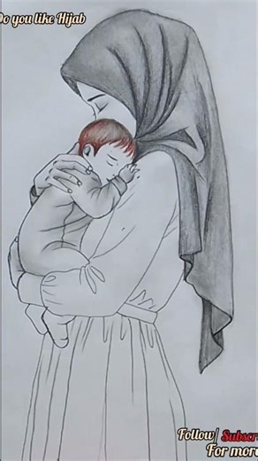 Mother’s Love ❤️ Hijabi Mom & Baby Drawing #shorts #art #drawing #unfrez #sketch #hijab #mom #baby