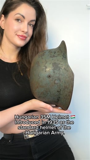 @sheincamo on Instagram: "Introduced in 1935 as the standard helmet of the Royal Hungarian Army. An original Hungarian design — not a copy of the German M35, but similarly modern in concept. Made of pressed steel, combining durability with relatively low weight. The helmet is recognizable by its extended rear shape, designed to provide better neck protection. It features small round ventilation holes on the sides and a three-piece leather liner with a leather chinstrap. Main variants include the