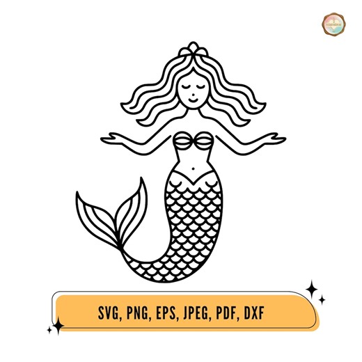 Line Art Mermaid Clipart, Ocean Princess SVG (digital Download) - Etsy